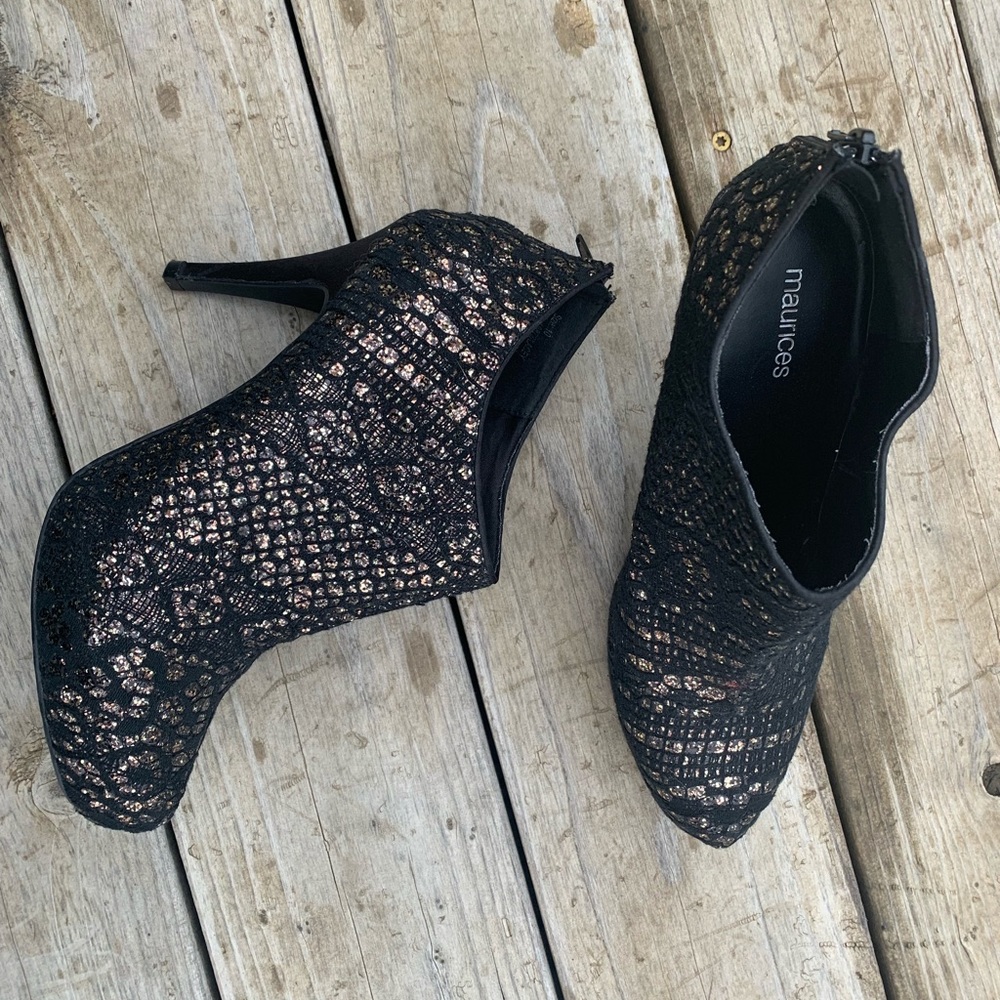 Gold and black heeled bootie